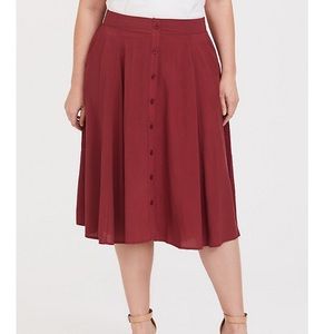 Torrid Dark Red Challis Button Midi Skirt